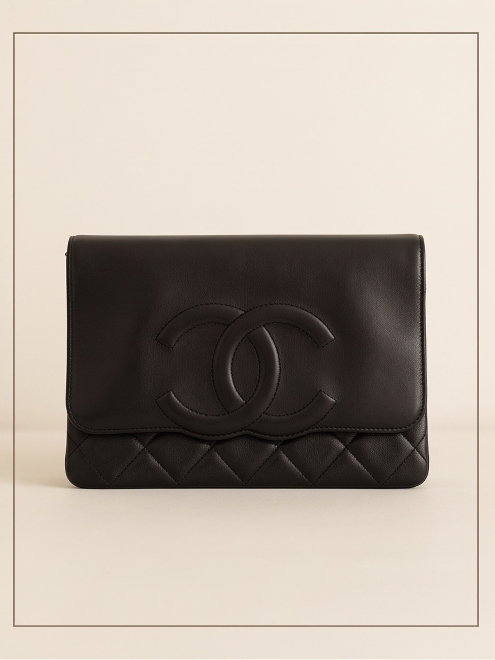 CHANEL Goatskin Quilted Timeless CC Clutch Black